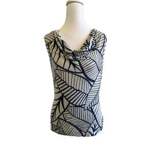 J. Mclaughlin Silk Top Womens Medium Blue Cream Sleeveless Tank Casual Luxury S